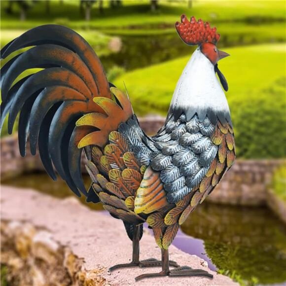 Kircust Garden Rooster Statues & Sculpture, Metal Chicken Animal Yard Art Lawn - Picture 4 of 7